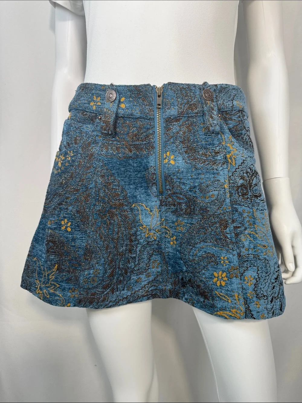 Free People Micah Mini Skirt Blue Jacquard Chenille Brocade Size 2 NWT - Picture 4 of 14